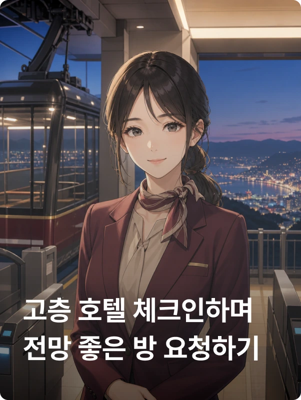 고층 호텔 체크인하며 전망 좋은 방 요청하기