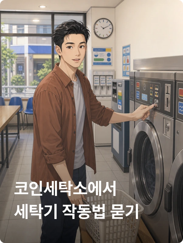 코인세탁소에서 세탁기 작동법 묻기