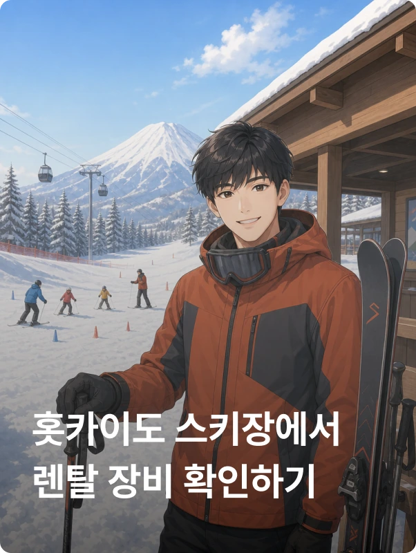 홋카이도 스키장에서 렌탈 장비 확인하기