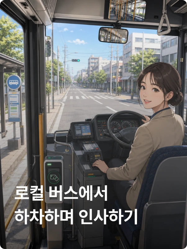 로컬 버스에서 하차하며 인사하기
