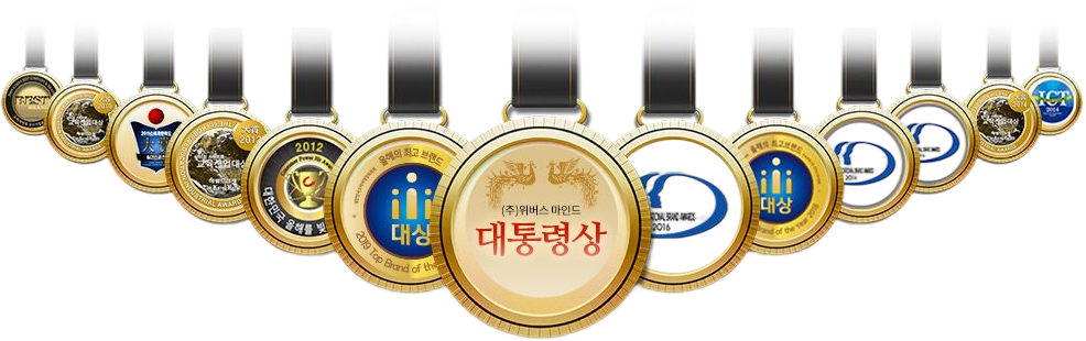 영어교육 16년 연속 수상 - 대통령상 및 장관상 등 수상 메달