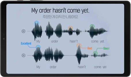 발음 파형 비교 화면: My order hasn't come yet.